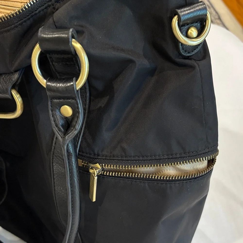 Newlie Louise Diaper Bag, leather handles and backpack straps, gold hardware